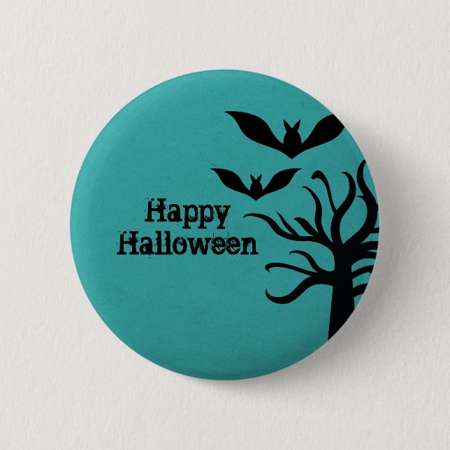 Eerie Bats Halloween Button, Aqua 6 Cm Round Badge (Front)