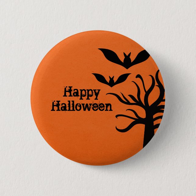 Eerie Bats Halloween Button, Orange 6 Cm Round Badge (Front)