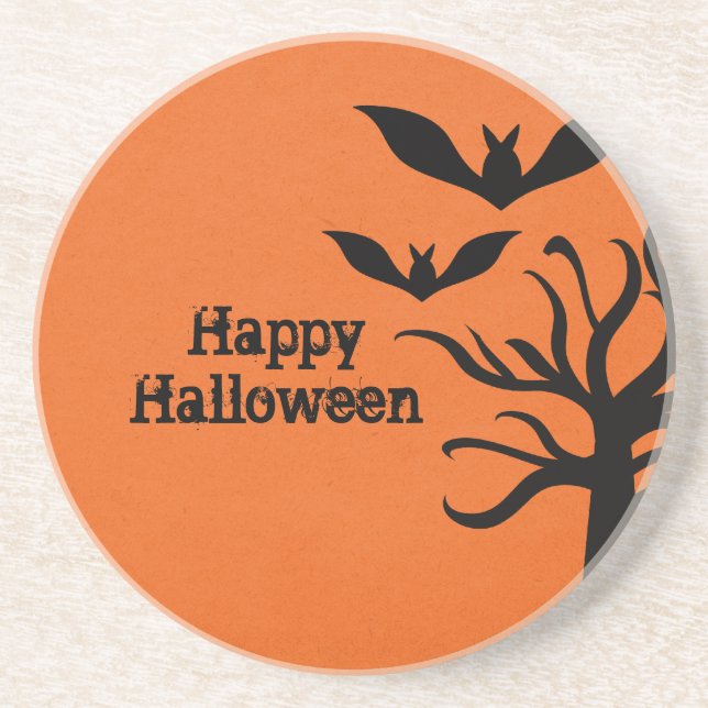 Eerie Bats Halloween Coaster, Orange Coaster (Front)