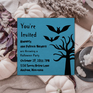 Eerie Bats Halloween Invite, Blue Invitation