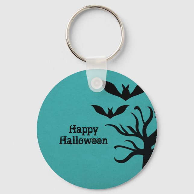 Eerie Bats Halloween Keychain, Aqua Key Ring (Front)