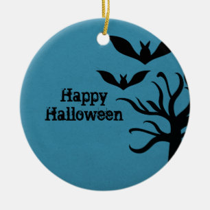 Eerie Bats Halloween Ornament, Blue Ceramic Ornament