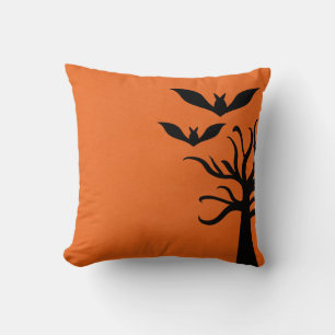 Eerie Bats Halloween Pillow, Orange Cushion