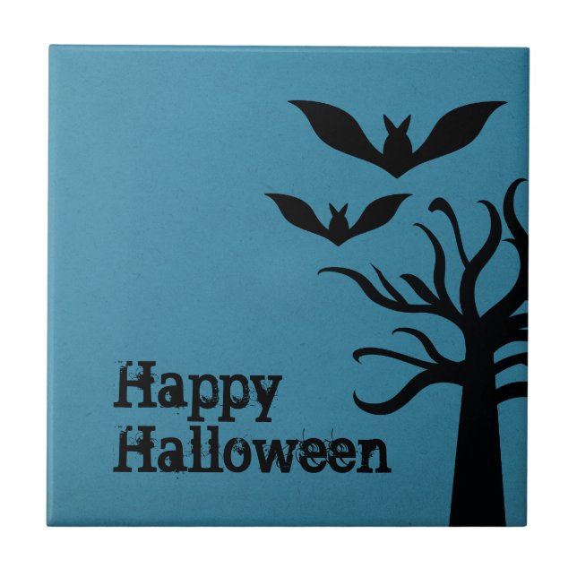 Eerie Bats Halloween Tile, Blue Ceramic Tile (Front)