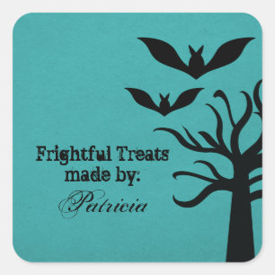 Eerie Bats Halloween Treat Stickers, Aqua Square Sticker