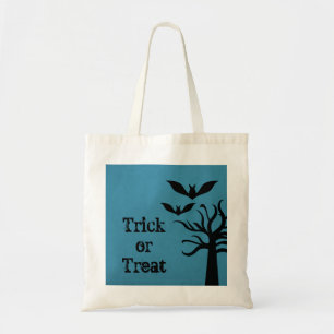 Eerie Bats Halloween Trick or Treat Bag, Blue Tote Bag