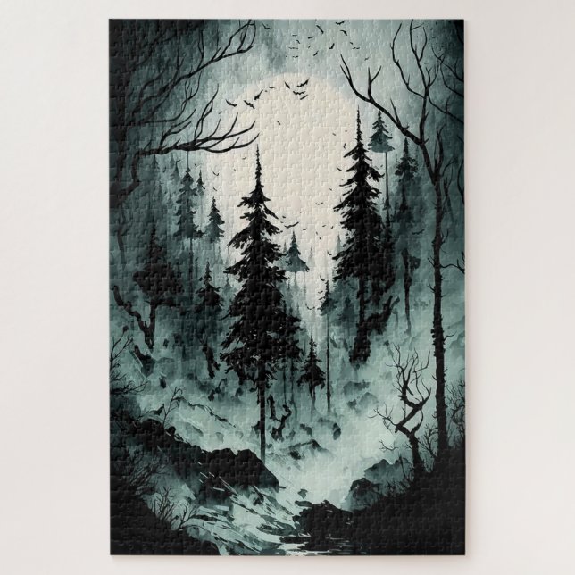 Eerie Black and White Forest Adults 1000 Piece Jigsaw Puzzle (Vertical)
