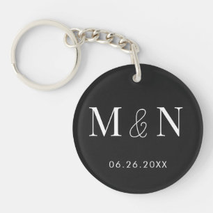Eerie Black and White Monogram Wedding Key Ring