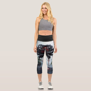 Eerie black rose black capri leggings