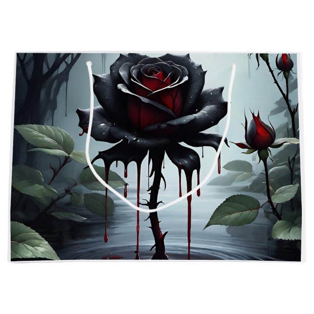 Eerie black rose black-white large gift bag (Front)