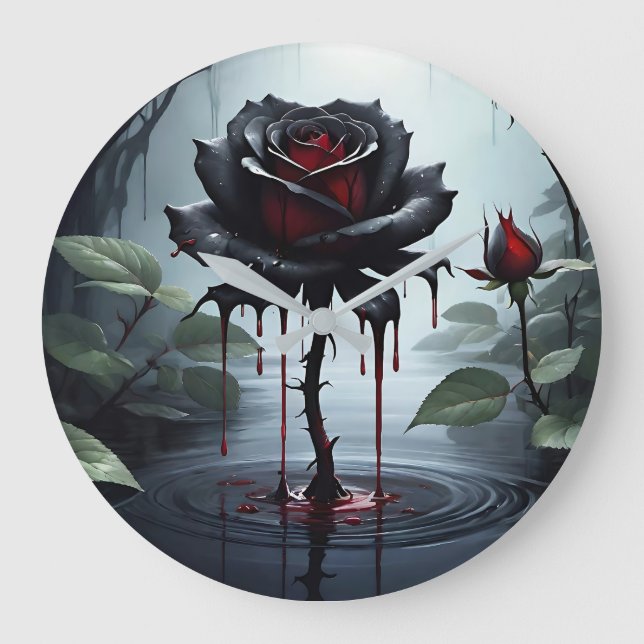 Eerie black rose  large clock (Front)