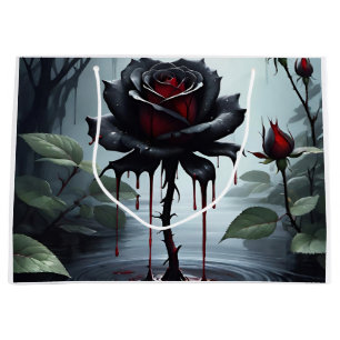 Eerie black rose red-white large gift bag