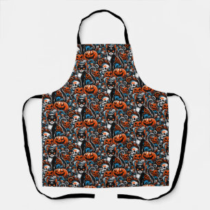 Eerie Cat Skulls Halloween Apron