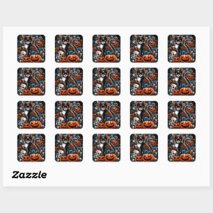 Eerie Cat Skulls Halloween Square Sticker