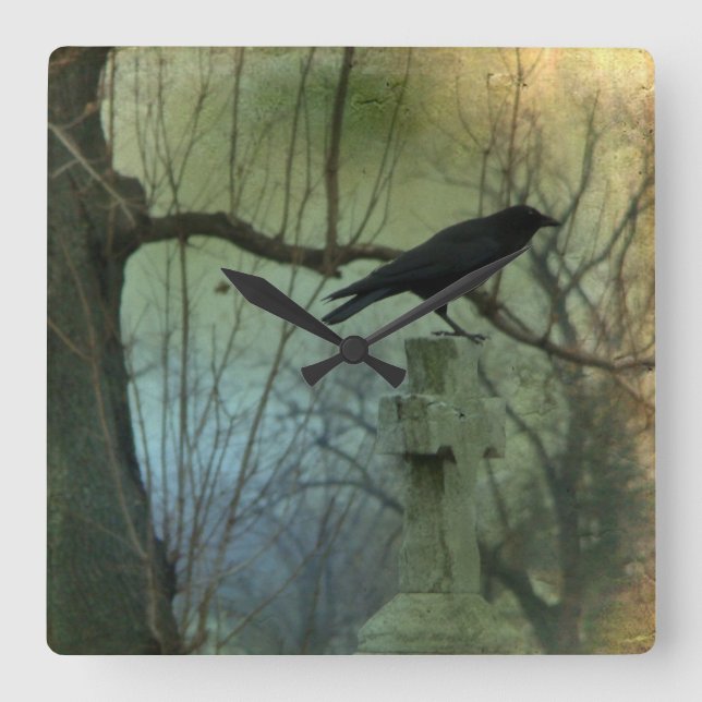 Eerie Crow Square Wall Clock (Front)