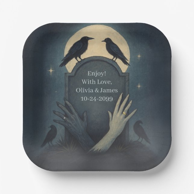 Eerie Elegant Zombie Wedding Paper Plates (Front)