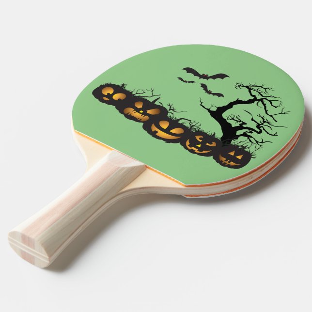 Eerie Engage: Halloween-themed Ping Pong Paddle (Front Angle)