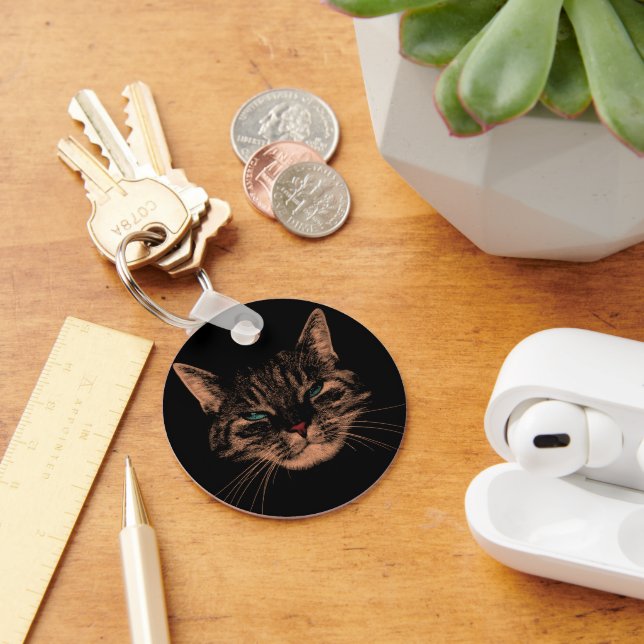 Eerie Eyes Cat Petrifying Purrs Halloween Cat Key Ring (Desk)