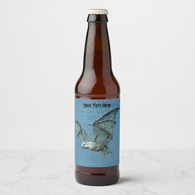 Eerie Flying Three Dimensional Look Bat Beer Bottle Label (Front)