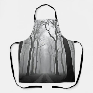 Eerie Foggy Forest Path Art Apron