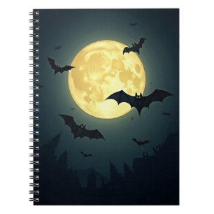 Eerie Full Moon Flying Bats Silhouette Halloween Notebook