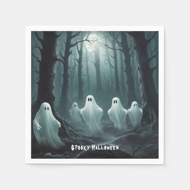 Eerie Ghosts Floating Through a Haunted Forest Napkin (Front)