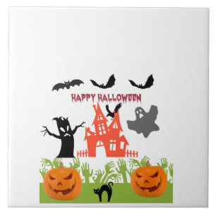 Eerie Halloween Characters Floating Art Ceramic Tile