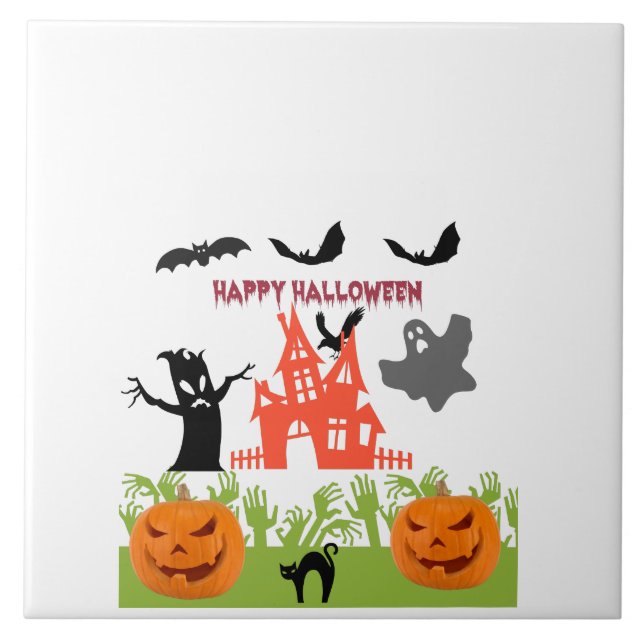Eerie Halloween Characters Floating Art Ceramic Tile (Front)