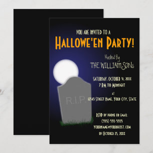 Eerie Halloween Moon and Tombstone Invitation