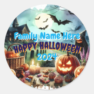 Eerie Halloween Night Watercolor Classic Round Sticker