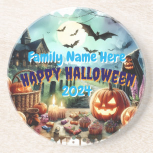 Eerie Halloween Night Watercolor Coaster
