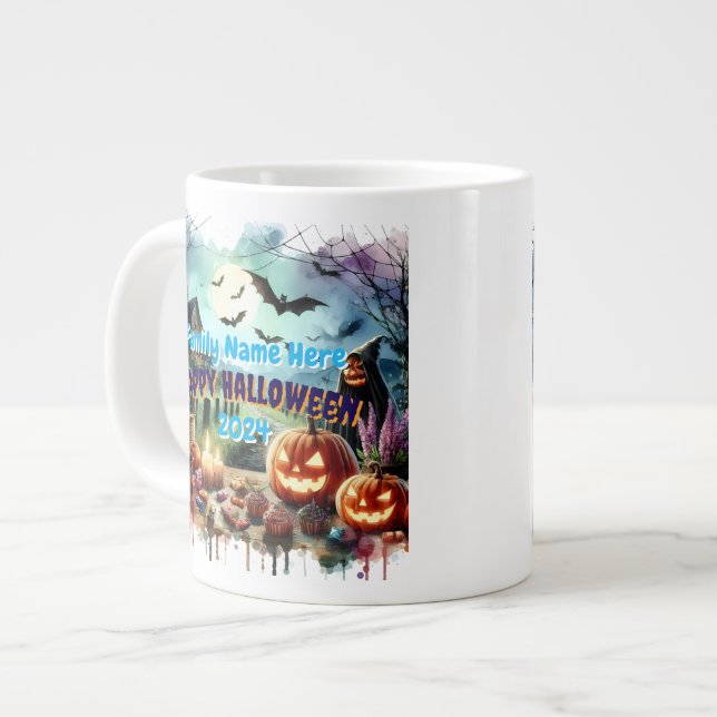 Eerie Halloween Night Watercolor Large Coffee Mug (Front Left)