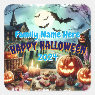 Eerie Halloween Night Watercolor Square Sticker