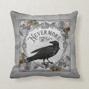 Eerie Halloween Raven Literary Horror Cushion