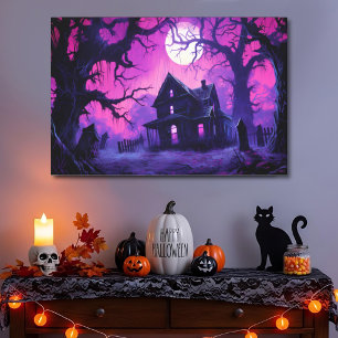 Eerie Haunted Halloween Manor Canvas Print