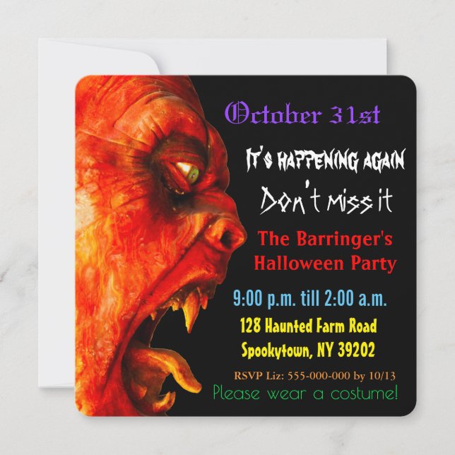 Eerie Horror Monster Adult Halloween Spooky Invitation (Front)