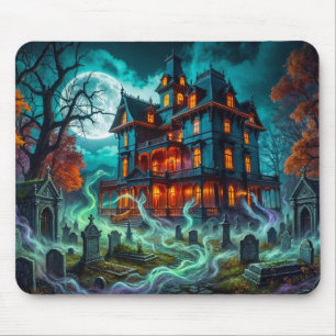 Eerie House by the Haunted Cemetery Mouse Pad