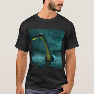 Eerie Loch Ness Monster with Glowing Eyes at Night T-Shirt