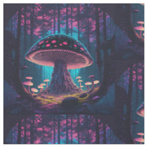 Eerie Magical Giant Toadstool in forest, purples,  Fabric