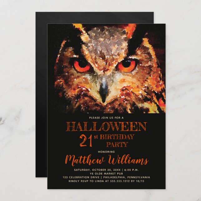 Eerie Night Owl Halloween 21st Birthday Party Invi Invitation (Front/Back)