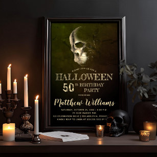 Eerie Night Skull Halloween 50th Birthday Party In Invitation