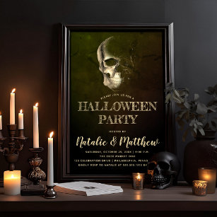 Eerie Night Spooky Skull Halloween Party Invitation