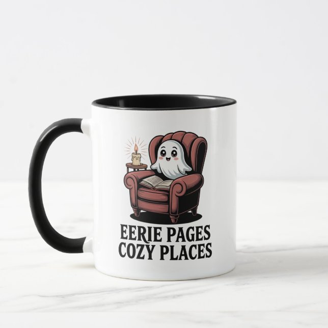 Eerie Pages Cosy Places - cosy ghost book Mug (Left)