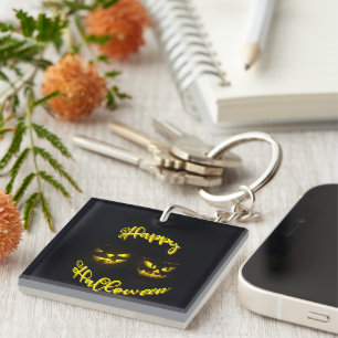 Eerie pumpkins with yellow Happy Halloween Key Rin Key Ring