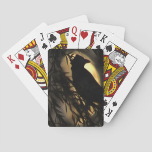 Eerie Raven Silhouette Against A Glowing Moon Playing Cards