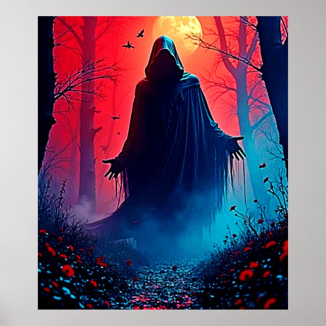 Eerie Shadow in Crimson Woods Design Poster (Front)