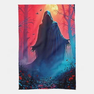 Eerie Shadow in Crimson Woods Design Tea Towel