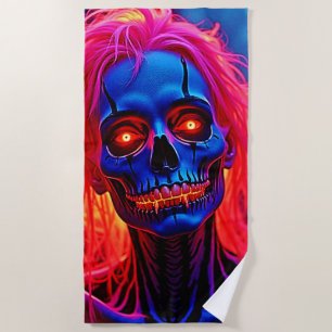 Eerie Skeleton with Pink Hair Design Beach Towel