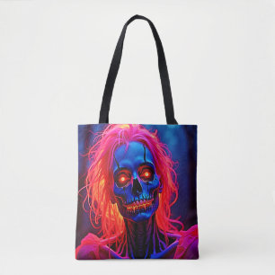 Eerie Skeleton with Pink Hair Design Tote Bag