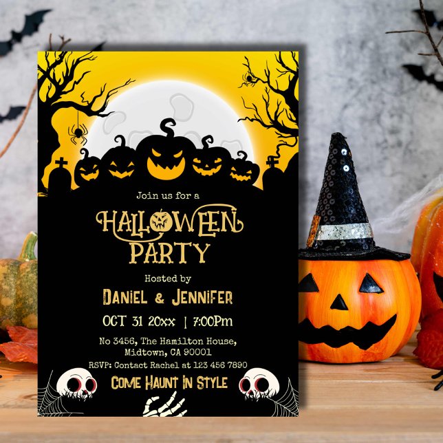 Eerie spooky skull moon Jack-O-Lantern Halloween Invitation (Creator Uploaded)